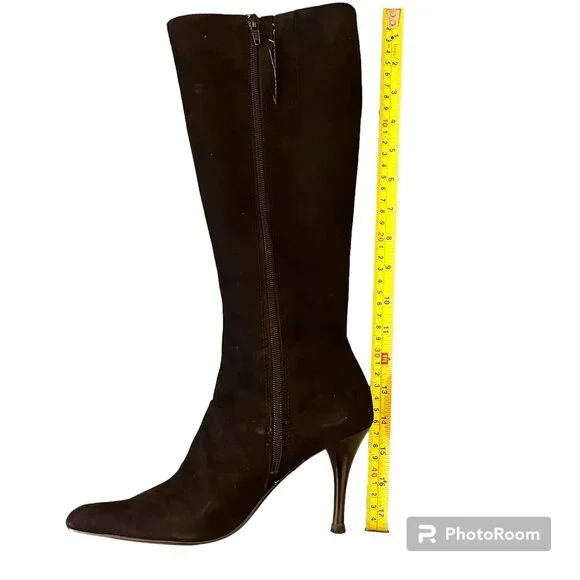 EUC NINE WEST Black Suede Tall Boots Lynol 6.5 M - Picture 2 of 11